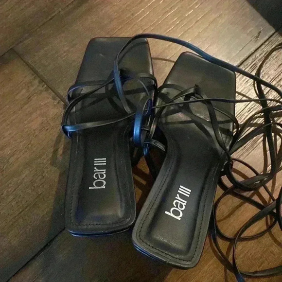 Bar III Womens Auroraap black Faux Leather Cone Heel Strappy Sandals tieup - Picture 4 of 4